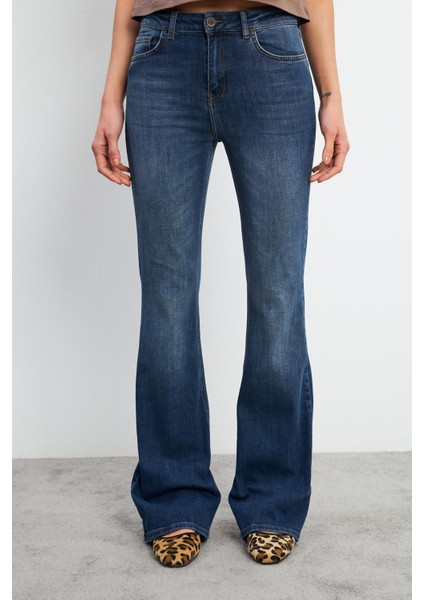 Jenny Dirty Dark Blue Yüksek Bel Flare Jean Pantolon - Dırty Dark Blue fiyatları