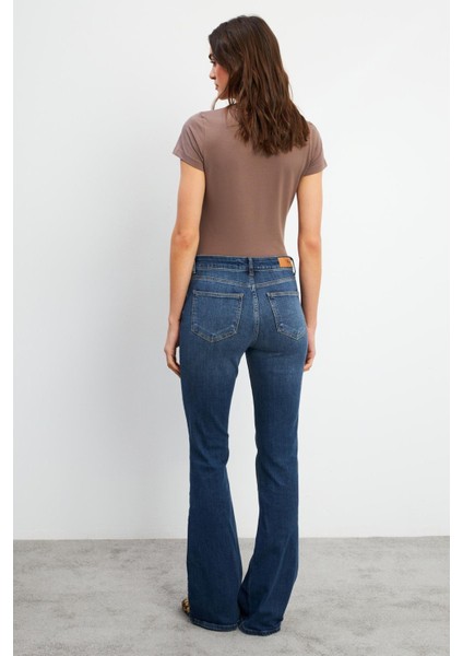 Jenny Dirty Dark Blue Yüksek Bel Flare Jean Pantolon - Dırty Dark Blue modelleri