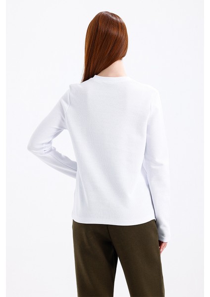 Kadın Uzun Kollu Basic Beyaz T-Shirt- modelleri