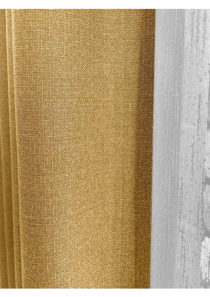 Alaska Keten Fon Perde Hardal Tek Kanat (Pilesiz)