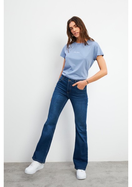 Emilie Dark Blue Bootcut Jean Pantolon - Dark Blue