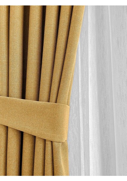 Alaska Keten Fon Perde Hardal Tek Kanat (Pilesiz) modelleri