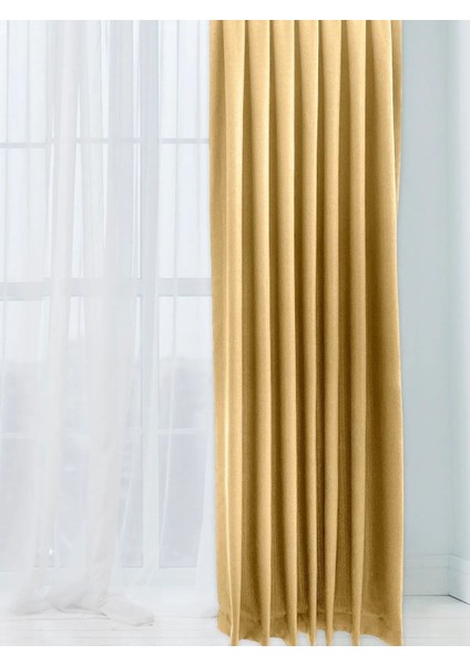 Alaska Keten Fon Perde Hardal Tek Kanat (Pilesiz) fırsatları