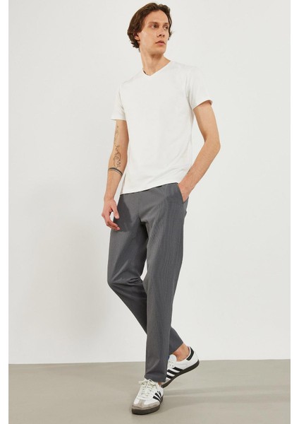 Alfred Beli Lastikli Çizgili Gofre Pantolon - Füme fırsatları