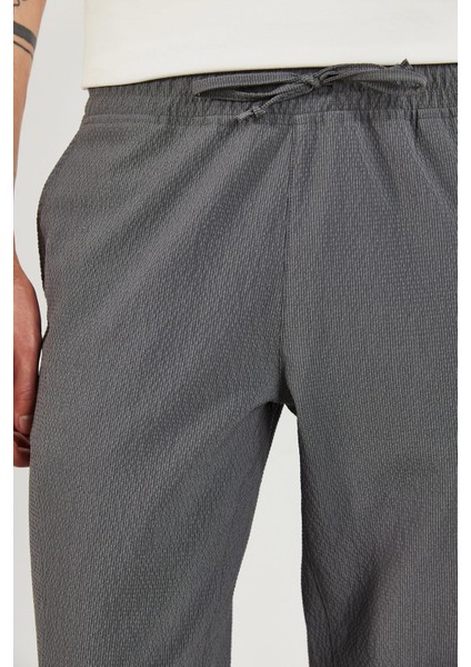 Alfred Beli Lastikli Çizgili Gofre Pantolon - Füme indirimleri