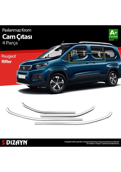 Peugeot Rifter Krom Cam Çıtası 4 Prç. 2019 Üzeri