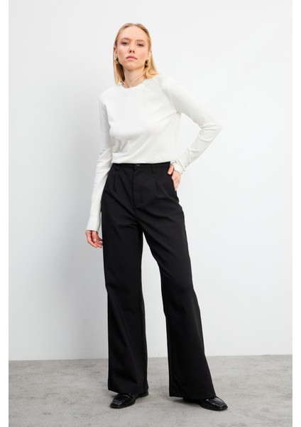 Chloe Wide Leg Kaşe Pantolon - Siyah