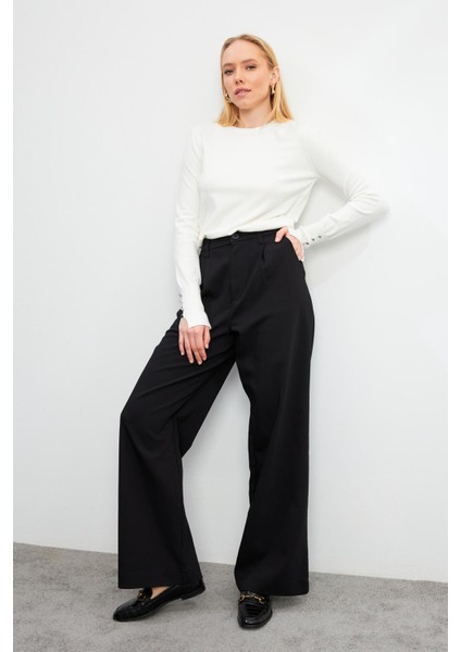 Chloe Wide Leg Kaşe Pantolon - Siyah fırsatları