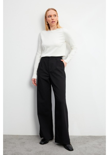 Chloe Wide Leg Kaşe Pantolon - Siyah indirimleri