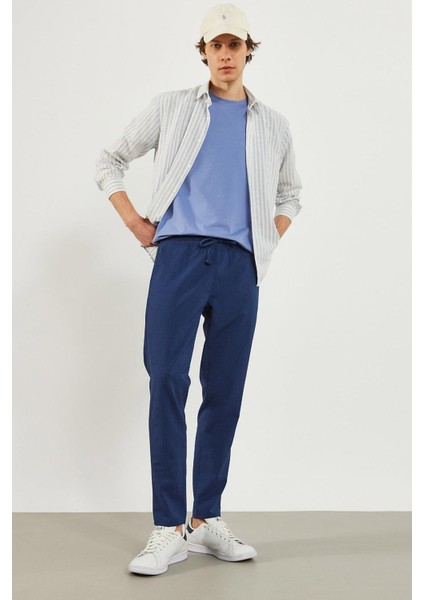 Alfred Beli Lastikli Çizgili Gofre Pantolon - Lacivert fiyatları