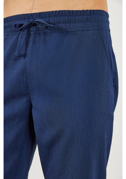 Alfred Beli Lastikli Çizgili Gofre Pantolon - Lacivert indirimleri