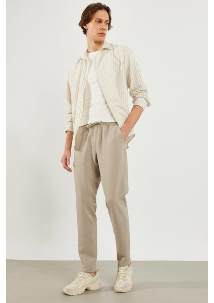 Alfred Beli Lastikli Slim Straight Gofre Pantolon - Gri
