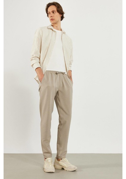 Alfred Beli Lastikli Slim Straight Gofre Pantolon - Gri modelleri