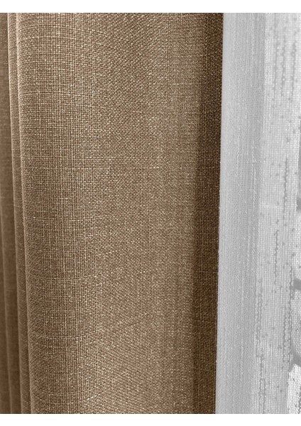 Alaska Keten Fon Perde Bej Tek Kanat (Pilesiz)