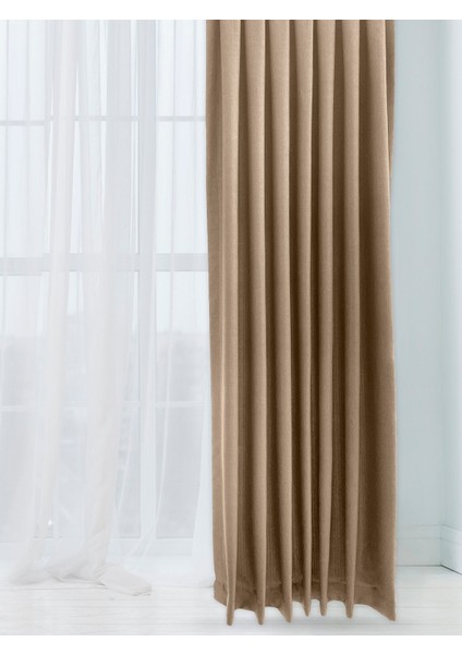 Alaska Keten Fon Perde Bej Tek Kanat (Pilesiz) fırsatları