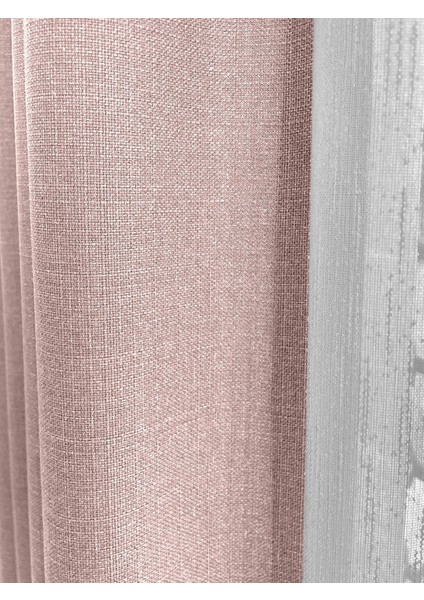 Alaska Keten Fon Perde Pudra Tek Kanat (Pilesiz)