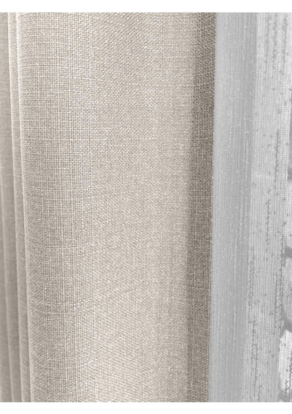 Alaska Keten Fon Perde Krem Tek Kanat (Pilesiz)