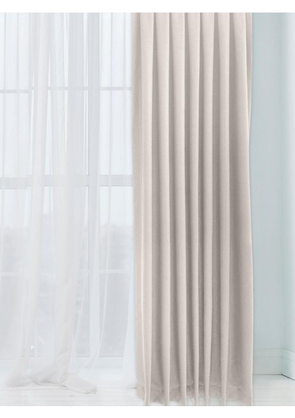 Alaska Keten Fon Perde Krem Tek Kanat (Pilesiz) modelleri