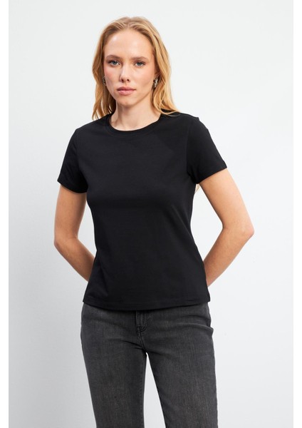 Rachel Bisiklet Yaka Slim Fit Basic Tişört - Siyah modelleri