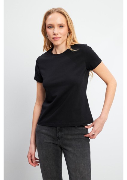 Rachel Bisiklet Yaka Slim Fit Basic Tişört - Siyah fırsatları