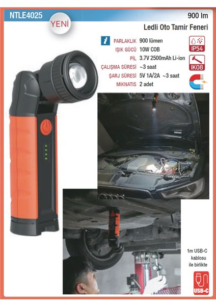 NTLE4025 Ledli Tamirci Feneri 900 Lümen fiyatları