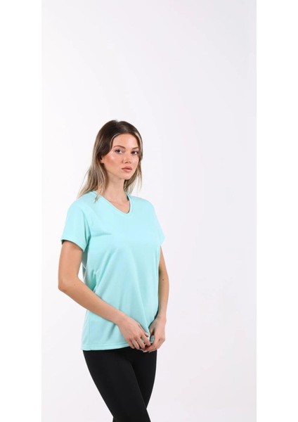 %100 Pamuk Süper Kalite Mint V Yaka Kadın Basic Tişört Örme Pamuk Penye T-Shirt modelleri