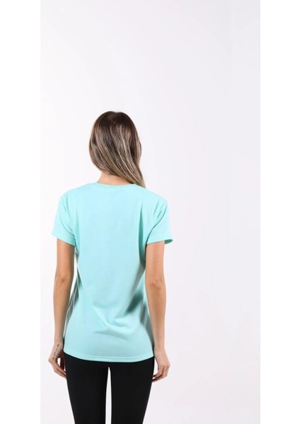 %100 Pamuk Süper Kalite Mint V Yaka Kadın Basic Tişört Örme Pamuk Penye T-Shirt fırsatları