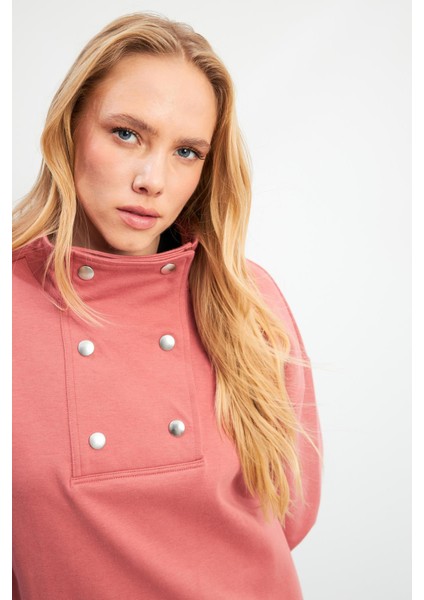 Sera Dik Yaka Sweatshirt - Gülkurusu