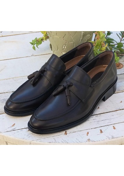 D-182 Ekek Deri Kösele Taban Püsküllü Klasik Loafer Premium Ayakkabı
