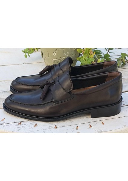 D-182 Ekek Deri Kösele Taban Püsküllü Klasik Loafer Premium Ayakkabı fiyatları