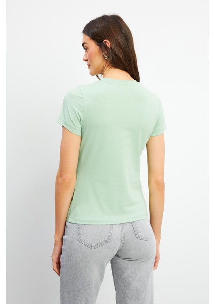 Rachel Bisiklet Yaka Slim Fit Basic Tişört - Çağla fırsatları