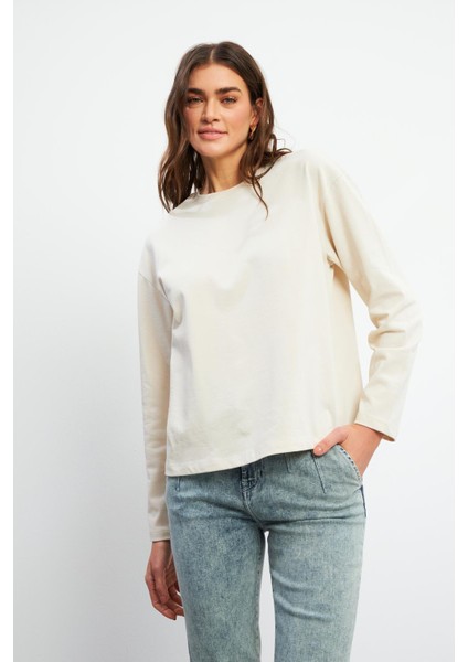 Ashley Bisiklet Yaka Uzun Kollu Tişört - Taş