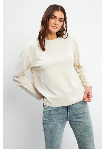 Ashley Bisiklet Yaka Uzun Kollu Tişört - Taş modelleri