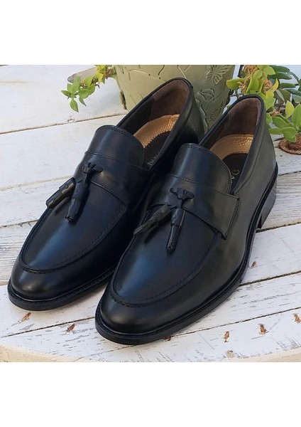 D-182 Ekek Deri Kösele Taban Püsküllü Klasik Loafer Premium Ayakkabı