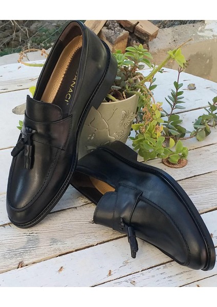 D-182 Ekek Deri Kösele Taban Püsküllü Klasik Loafer Premium Ayakkabı modelleri