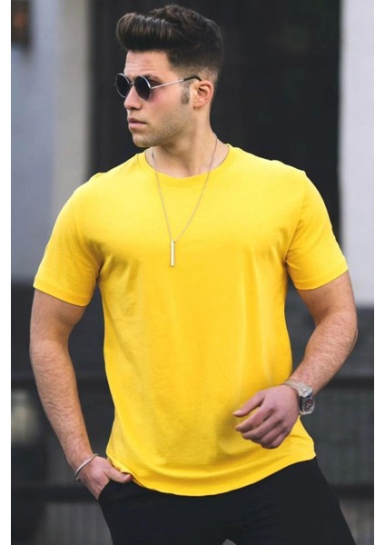 x Serüven Organik Pamuk Erkek Düz Sarı Tişört Regular Fit / Normal Kesim