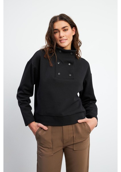 Sera Dik Yaka Sweatshirt - Siyah
