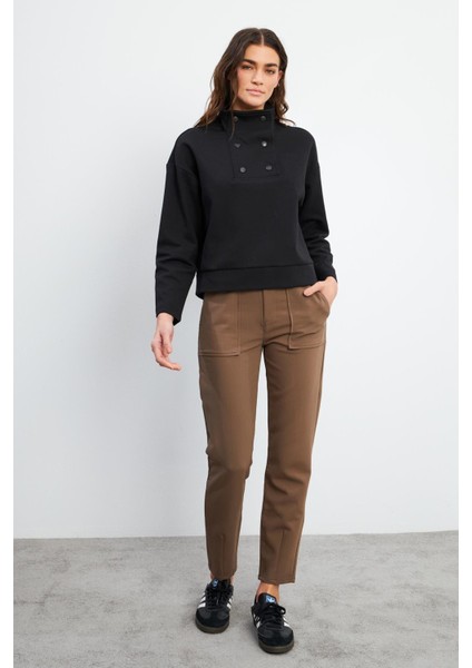 Sera Dik Yaka Sweatshirt - Siyah modelleri