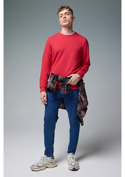 Rich Bisiklet Yaka Regular Fit 3 Iplik Sweatshirt - Vişne
