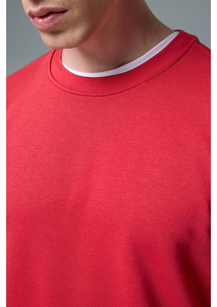 Rich Bisiklet Yaka Regular Fit 3 Iplik Sweatshirt - Vişne modelleri