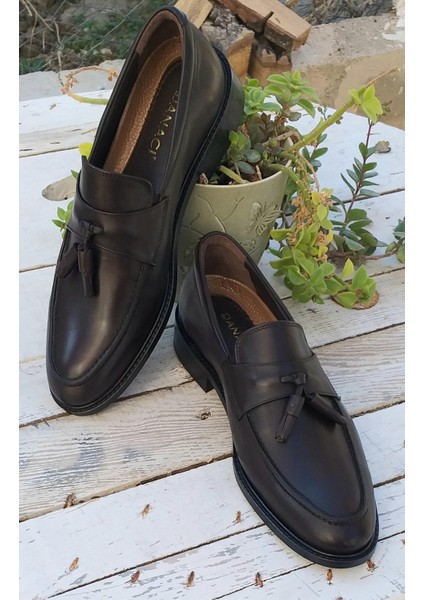 D-182 Ekek Deri Kösele Taban Püsküllü Klasik Loafer Premium Ayakkabı modelleri