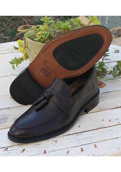 D-182 Ekek Deri Kösele Taban Püsküllü Klasik Loafer Premium Ayakkabı fırsatları