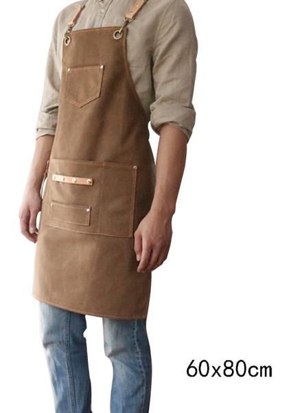 Kahverengi Tarzı Deri Pamuk Barbekü Önlüğü Bib Klasik Mutfak Önlüğü Barista Cep Berber Aşçı Lokanta Garson Ayarlanabilir Önlük (Yurt Dışından)