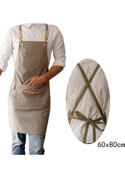 Kahverengi Tarzı Deri Pamuk Barbekü Önlüğü Bib Klasik Mutfak Önlüğü Barista Cep Berber Aşçı Lokanta Garson Ayarlanabilir Önlük (Yurt Dışından)
