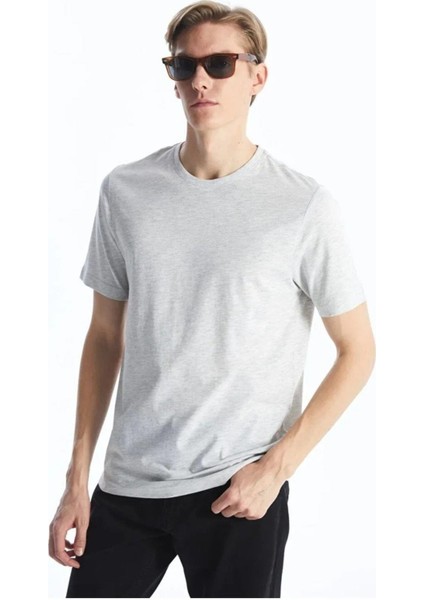 %100 Organik Pamuk Erkek Düz Gri Melanj Tişört Regular Fit / Normal Kesim