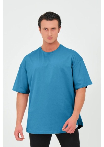 x Serüven %100 Organik Pamuk Erkek Düz Turkuaz Tişört Regular Fit / Normal Kesim