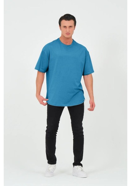 x Serüven %100 Organik Pamuk Erkek Düz Turkuaz Tişört Regular Fit / Normal Kesim fırsatları