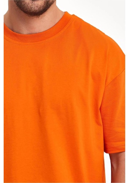 %100 Organik Pamuk Erkek Düz Turuncu Tişört Regular Fit / Normal Kesim Oranj fiyatları
