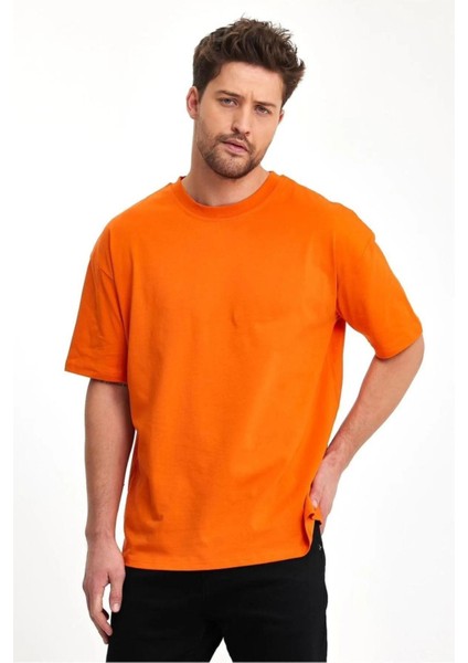 %100 Organik Pamuk Erkek Düz Turuncu Tişört Regular Fit / Normal Kesim Oranj modelleri