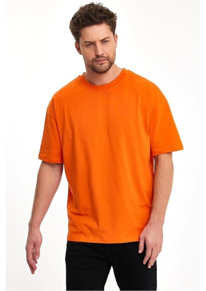 %100 Organik Pamuk Erkek Düz Turuncu Tişört Regular Fit / Normal Kesim Oranj fırsatları